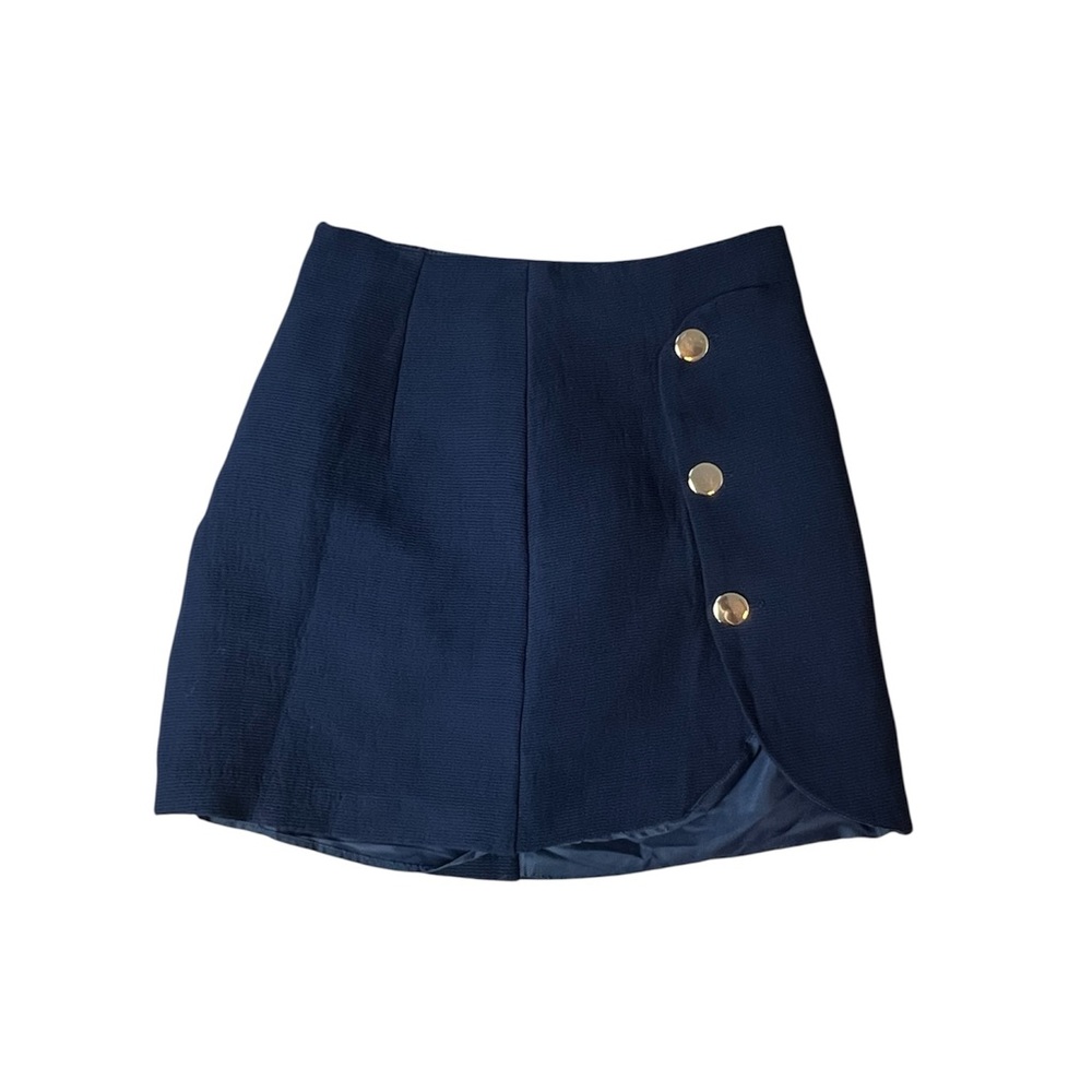 Zara Dark Blue Mini Skirt with Gold Accents Size XS